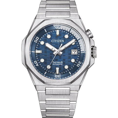 Citizen Herrenuhr mit Edelstahlgehäuse, blauem Zifferblatt und Datumsanzeige.