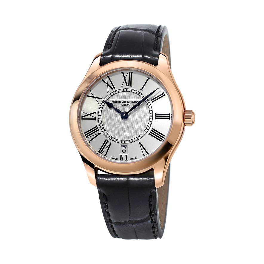 2. Chance - Frederique Constant Damenuhr FC-220MS3B4, Damen, 750er Edelstahl, Armband: Lackleder, Quarz, analog