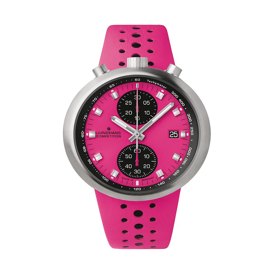 Junghans Chronograph 1972 Competition PINK Limited Edition 27440600, Herren, Edelstahl, Armband: Leder, Automatik, analog