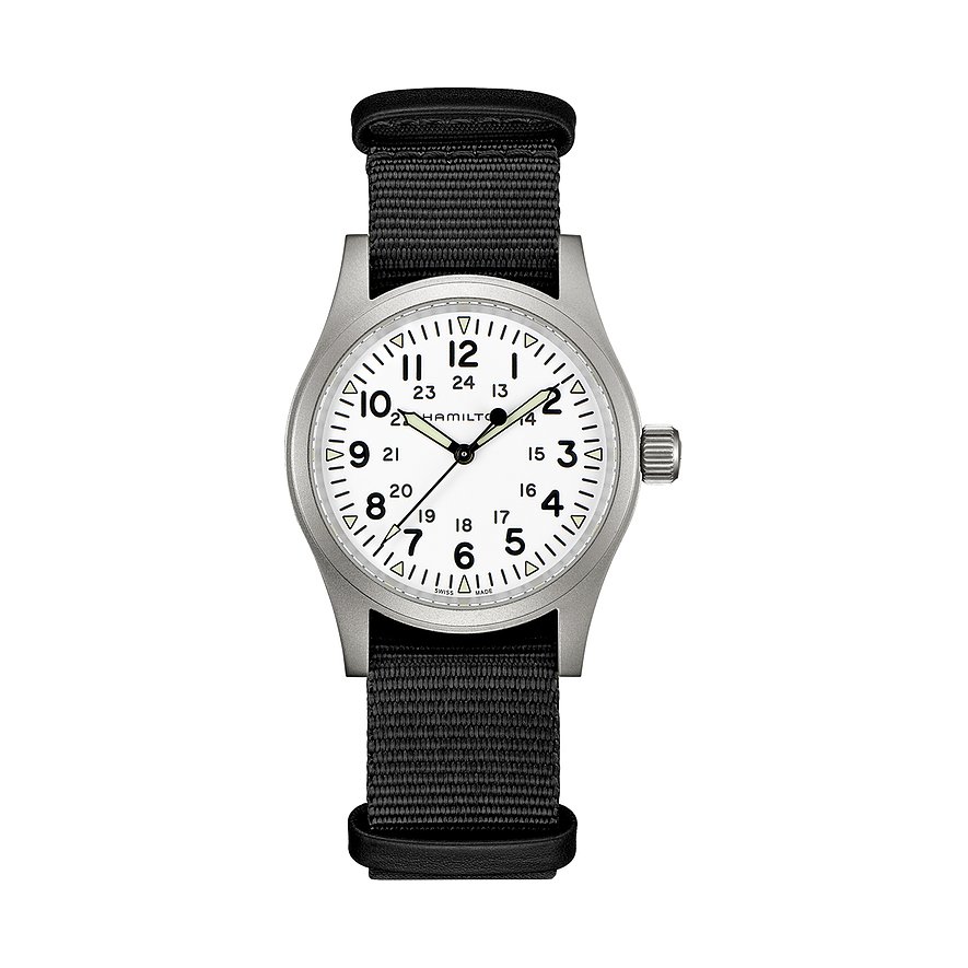 Hamilton Unisexuhr Khaki Field Mechanical H69439910, Unisex, Edelstahl, Armband: Textil, Handaufzug, analog