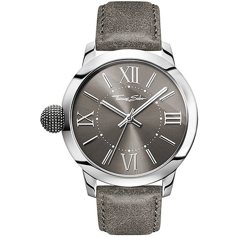 Thomas Sabo Herrenuhr mit Edelstahlgehäuse und grauem Armband, analog.
