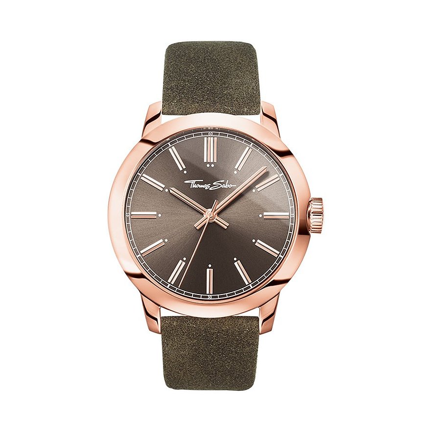 2. Chance - Thomas Sabo Herrenuhr WA0314-266-205-46 mm, Herren, Edelstahl, Armband: Leder, Quarz, analog