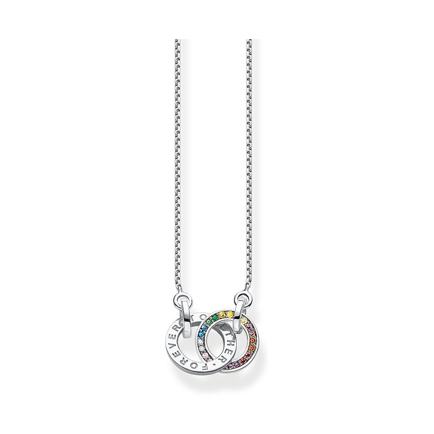 Thomas Sabo Kette aus 925er Silber mit bunten Glassteinen und Anhänger.