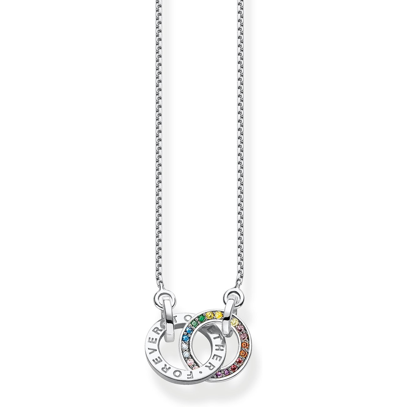 Thomas Sabo Kette aus 925er Silber mit bunten Glassteinen und Anhänger.