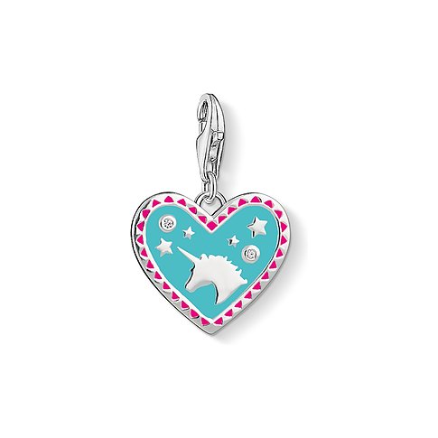 Thomas Sabo Anhänger aus 925er Silber mit Zirkonia, Herzform mit Einhorn und Sternen.