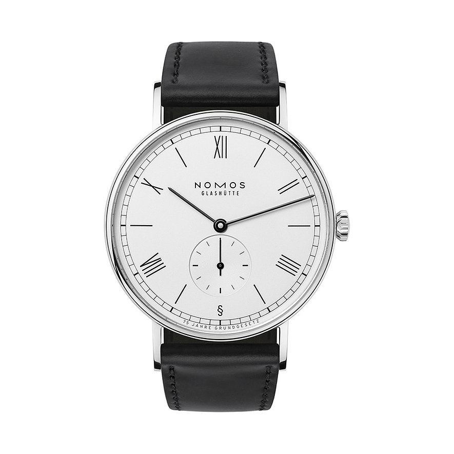 Nomos Glashütte Herrenuhr Ludwig 38 - 75 Jahre Grundgesetz 234.S3, Unisex, Edelstahl, Armband: Pferdeleder, Handaufzug, analog