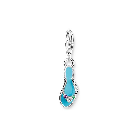 Thomas Sabo Anhängeschmuck aus 925er Silber mit blauem Emaille und bunten Glassteinen.