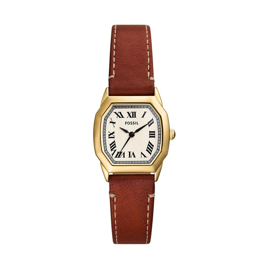 Fossil Damenuhr HARLOW ES5364, Damen, Edelstahl, Armband: Leder, Quarz, analog