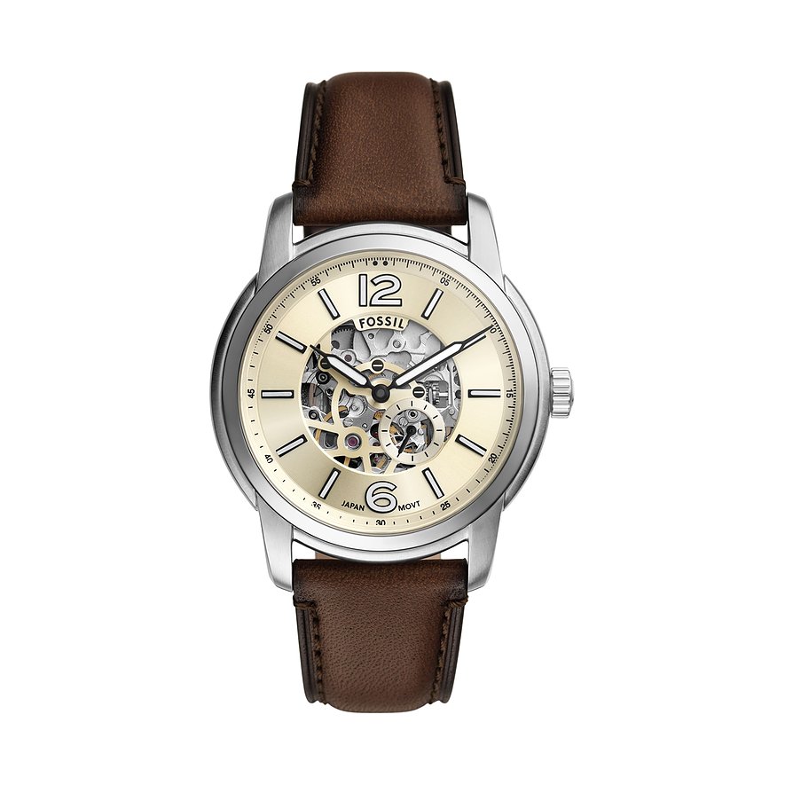 Fossil Herrenuhr FOSSIL HERITAGE ME3264, Herren, Edelstahl, Armband: Leder, Automatik, analog