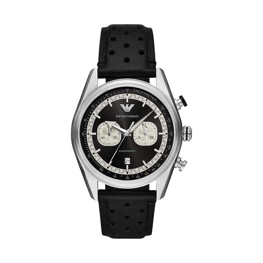 Emporio Armani Chronograph AR11635, Herren, Edelstahl, Armband: Leder, Quarz, analog