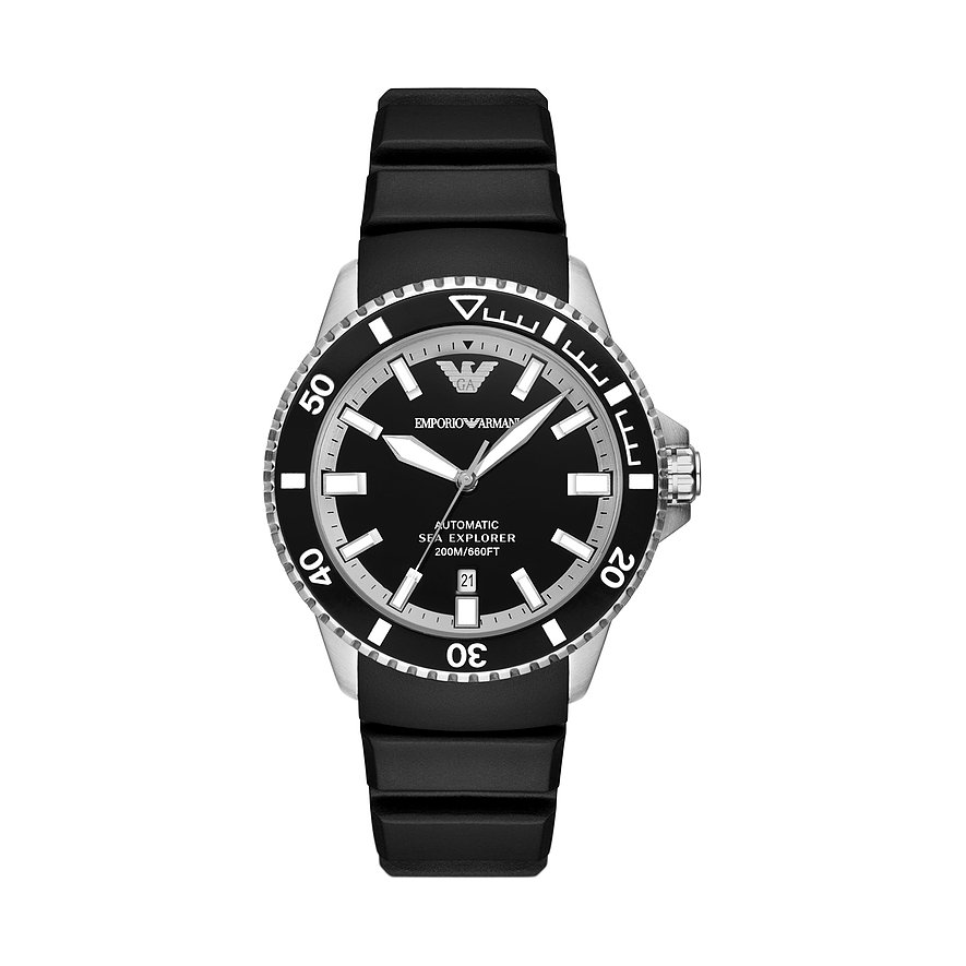 Emporio Armani Herrenuhr AR60078, Herren, Edelstahl, Armband: Silikon, Automatik, analog