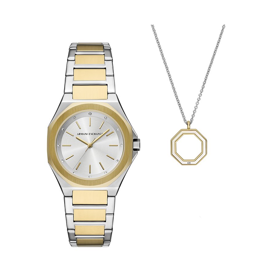 Armani Exchange Uhren-Set AX7161SET, Damen, Edelstahl, Armband: Edelstahl, Quarz, analog