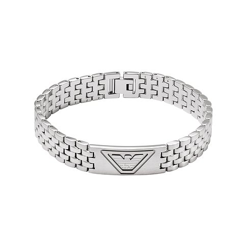Bracciale Emporio Armani in acciaio inossidabile con incisione del logo e catena a maglie.