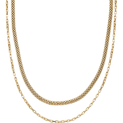 Collier Skagen en acier inoxydable, deux rangs avec chaînes à maillons et à boîte.