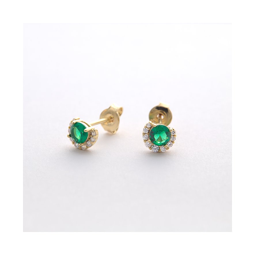 FAVS Ohrstecker aus 925er Silber mit grünen Zirkonia und weißen Steinen.