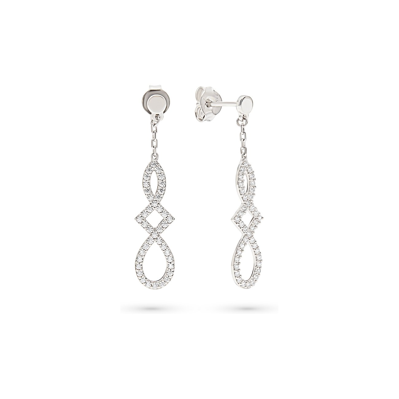 FAVS Ohrhänger aus 925er Silber mit Zirkonia, tropfenförmig und mit Karos.