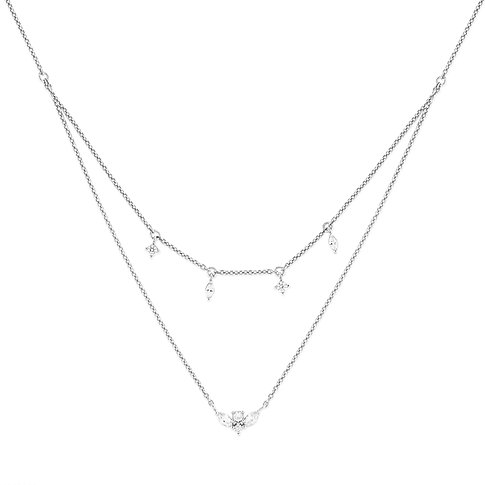 Collier FAVS en argent 925 avec zircone, deux rangs avec pendentif.