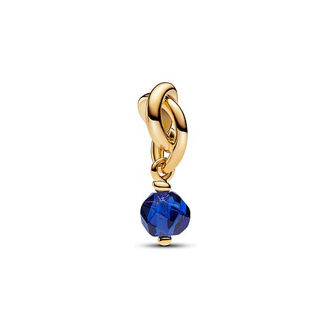 Pandora Anhänger aus Metall mit blauem Kristall.