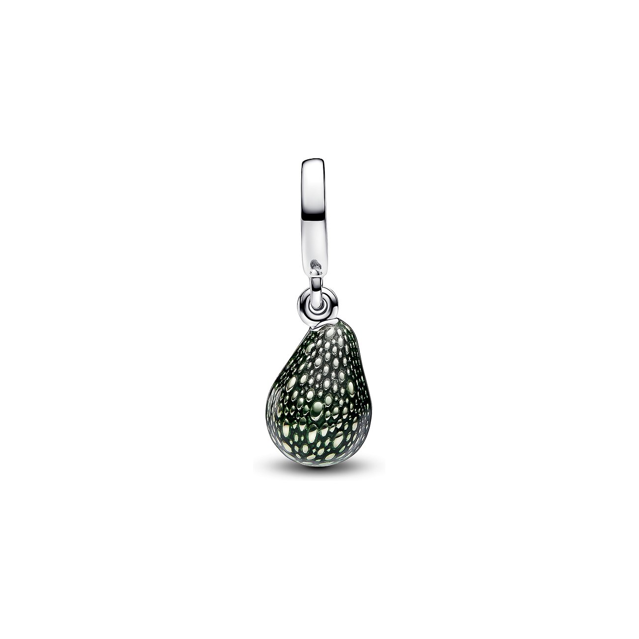 Pandora Anhängeschmuck aus 925er Silber mit grünen Glassteinen und silberfarbenen Details.