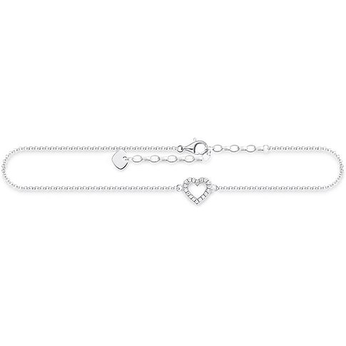 Thomas Sabo Fußkette aus 925er Silber mit Zirkonia, Herz-Anhänger, mit Karabinerverschluss.