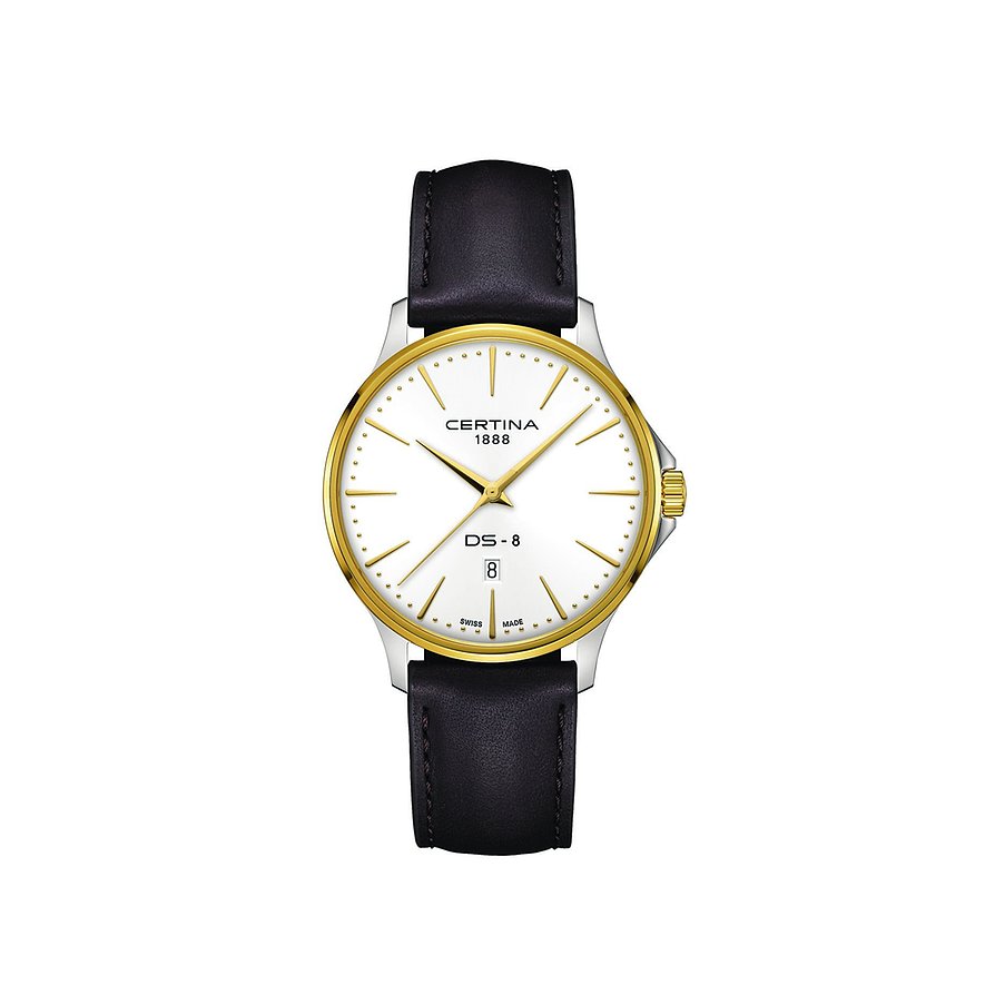 Certina Herrenuhr DS-8 Gent C0454102603100, Herren, Edelstahl, Armband: Leder, Quarz, analog