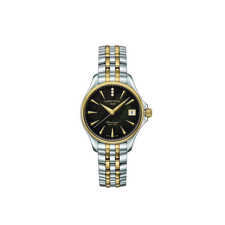Certina Damenuhr DS Action Lady Diamonds C0320512212601, Damen, Edelstahl, Armband: Edelstahl, PVD beschichtet, Quarz, analog