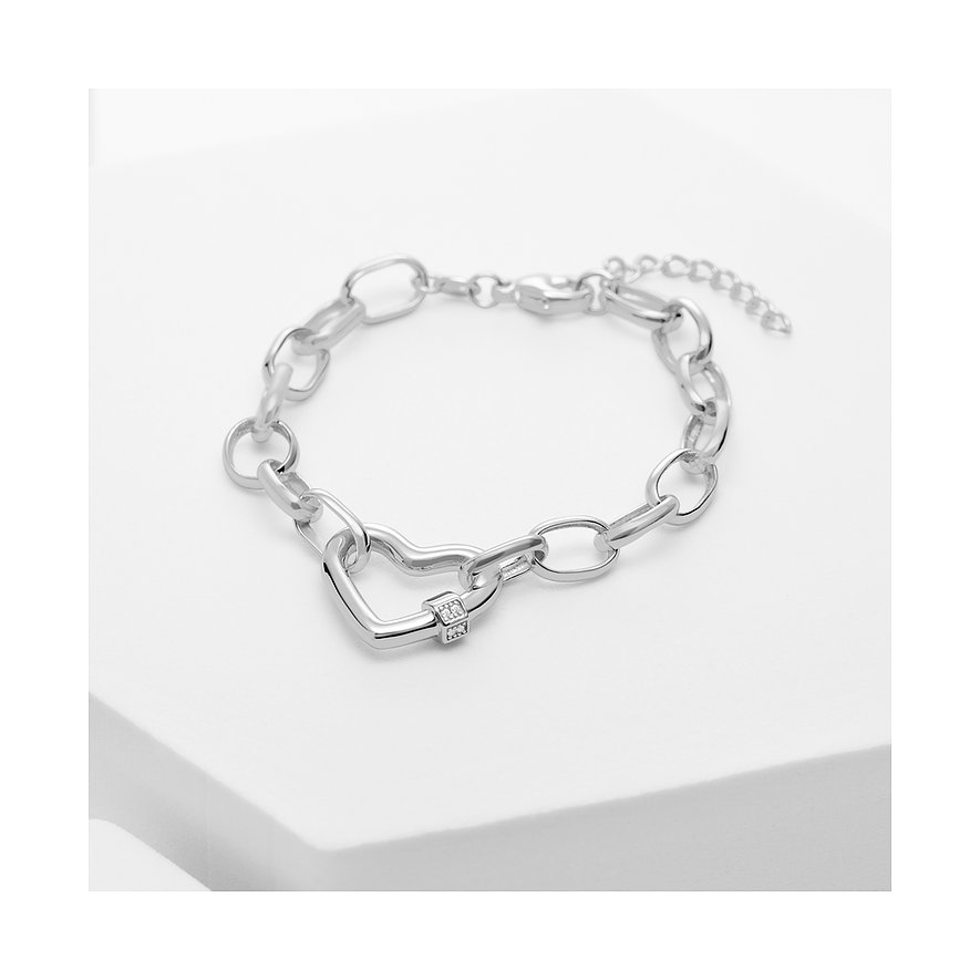 Bracelet CHRIST en argent recyclé, chaîne maille, fermoir cœur et pierres de couleur zircon.