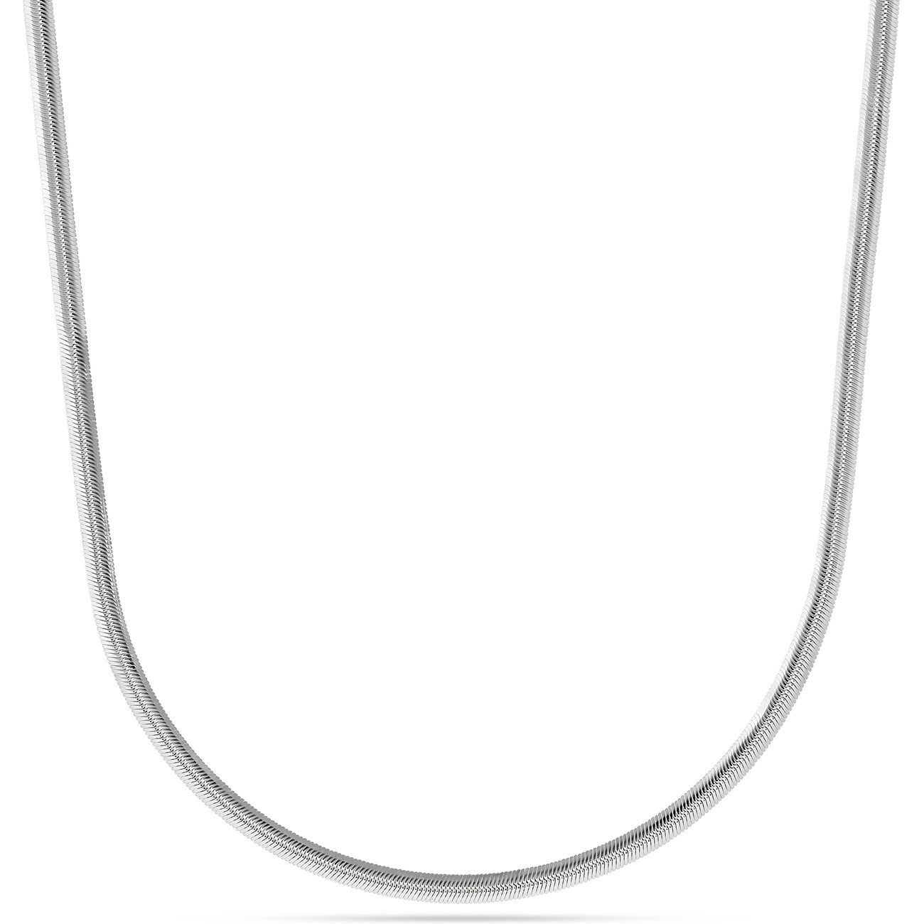 Nahaufnahme einer recycelten 925er Silber-Schlangenkette von CHRIST, detailliert und glänzend auf weissem Hintergrund.