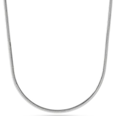 Primo piano di collana a serpente in argento 925 riciclato di CHRIST, dettagliata e lucida su sfondo bianco.