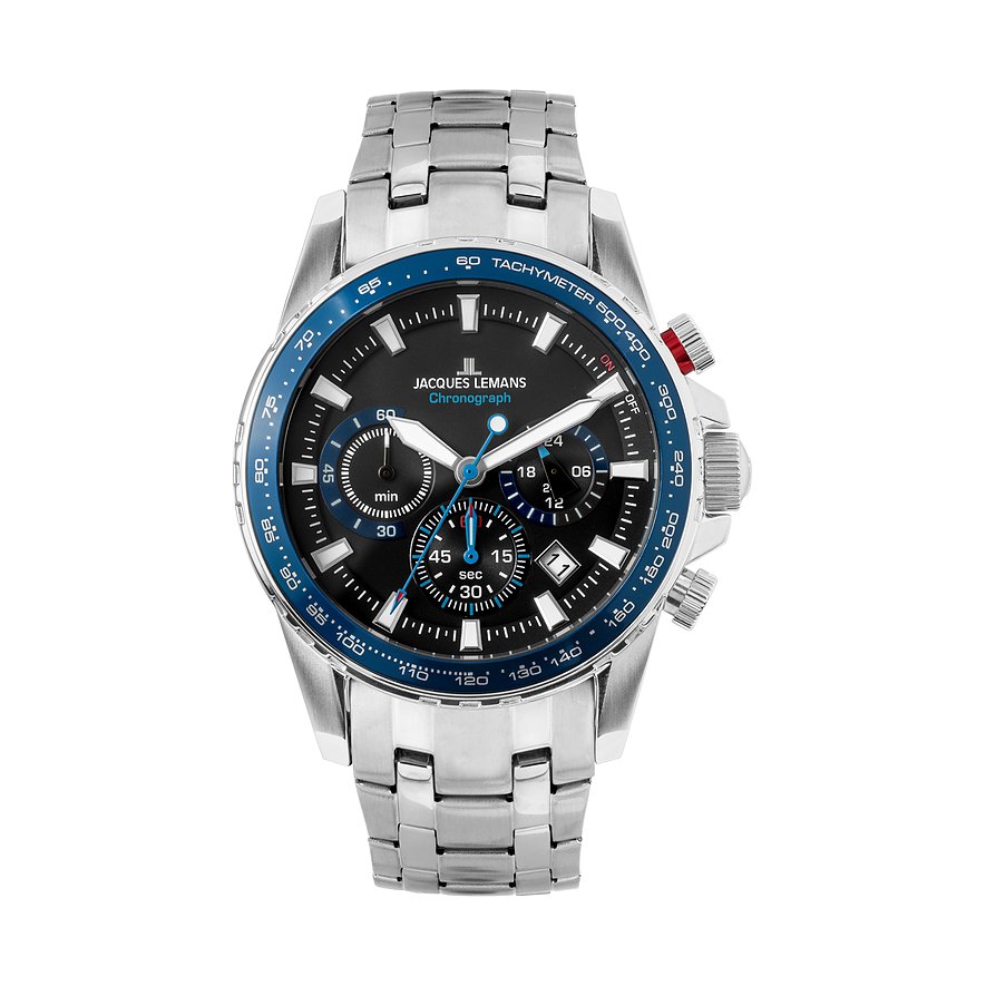 Jacques Lemans Chronograph Liverpool 1-2099E, Herren, Edelstahl, Armband: Edelstahl, Quarz, analog