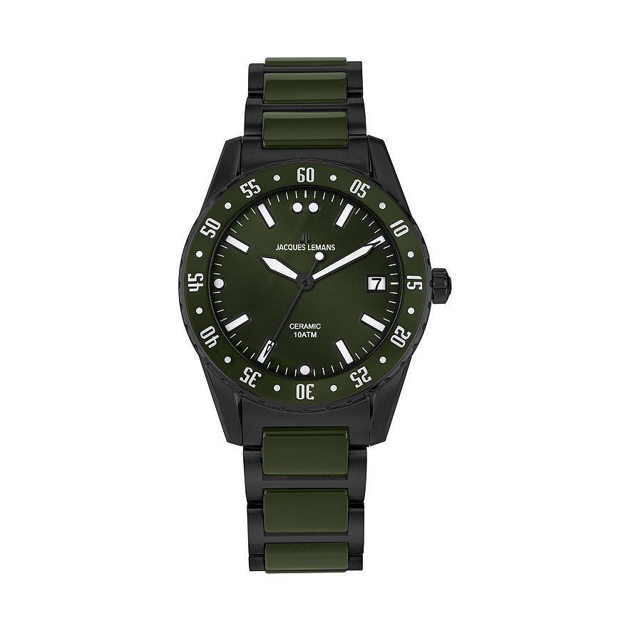 Jacques Lemans Herrenuhr Liverpool 42-10F, Herren, Edelstahl, Armband: Edelstahl, Keramik, Quarz, analog