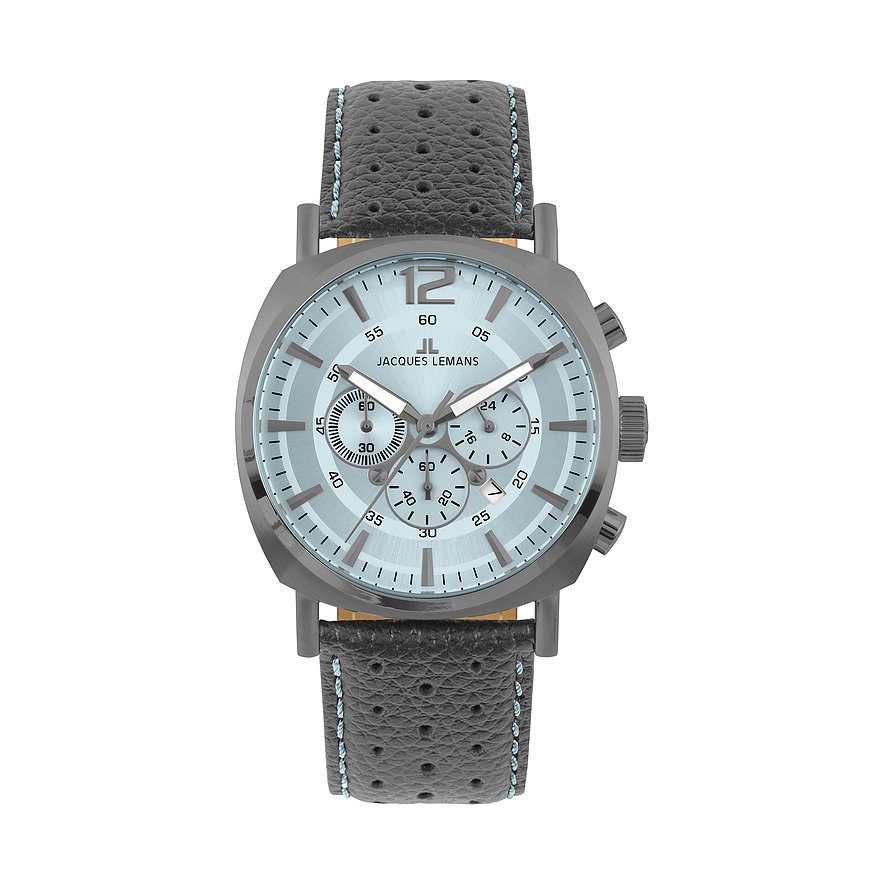 Jacques Lemans Chronograph Lugano 1-1645S, Herren, Edelstahl, Armband: Leder, Quarz, analog