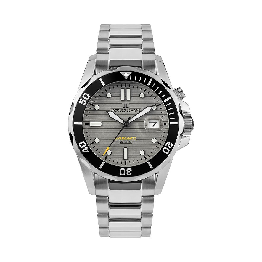 Jacques Lemans Herrenuhr Hybromatic 1-2170H, Herren, Edelstahl, Armband: Edelstahl, Hybrid, analog