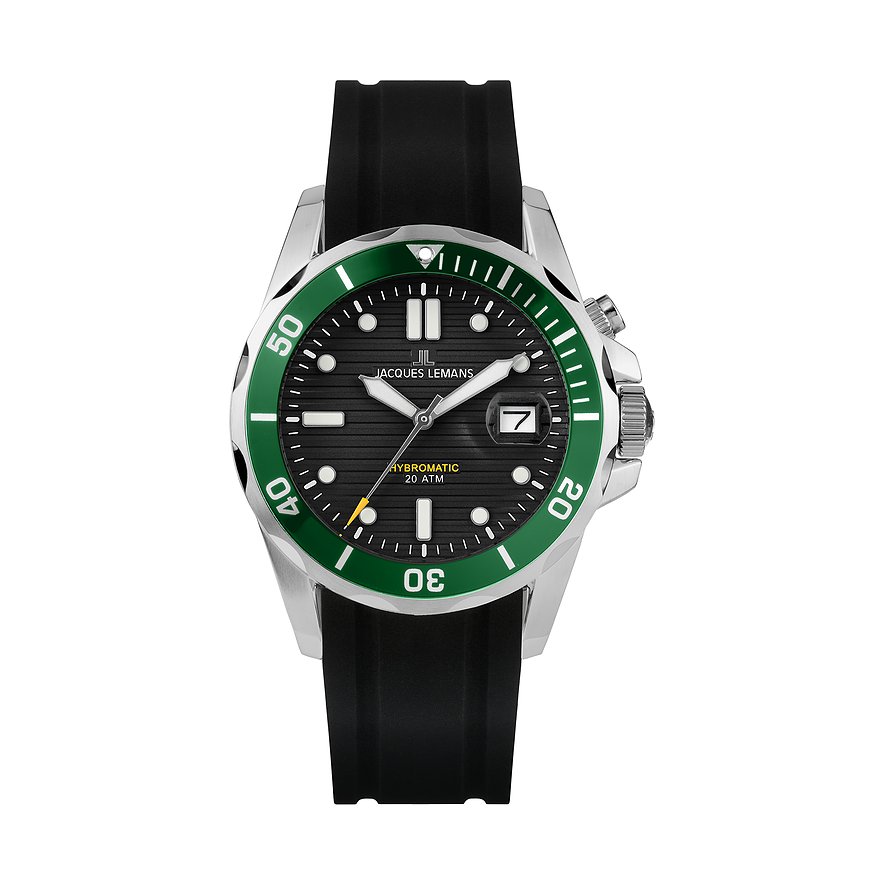 Jacques Lemans Herrenuhr Hybromatic 1-2170E, Herren, Edelstahl, Armband: Silikon, Hybrid, analog