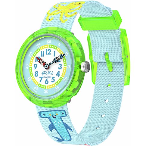 Flik Flak Kinderuhr mit Kunststoffgehäuse und Tiermotiv-Armband.