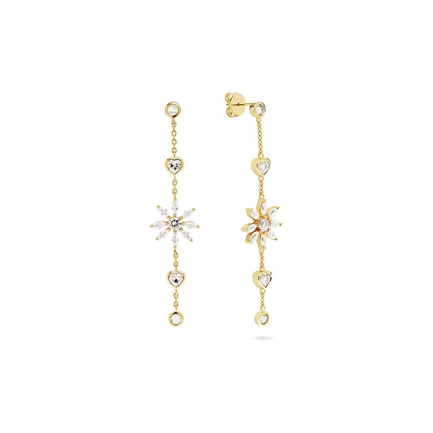 JETTE Ohrhänger DAISIES GARDEN, Zirkonia, Damen, 925er Silber, recycelt, gelbgold