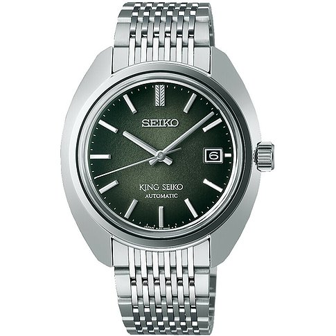 Seiko Herrenuhr mit Edelstahlgehäuse, grünem Zifferblatt und Automatikwerk.