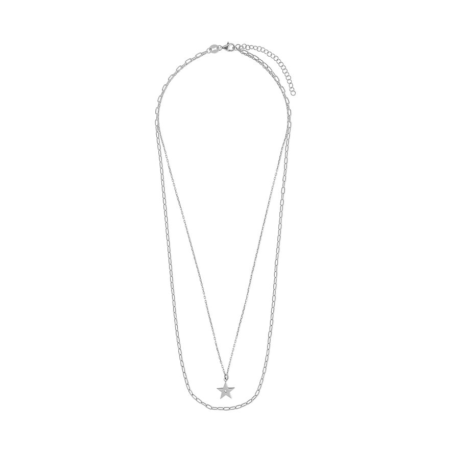 FAVS Halsschmuck aus 925er Silber mit Zirkonia, zweireihig, Sternanhänger.