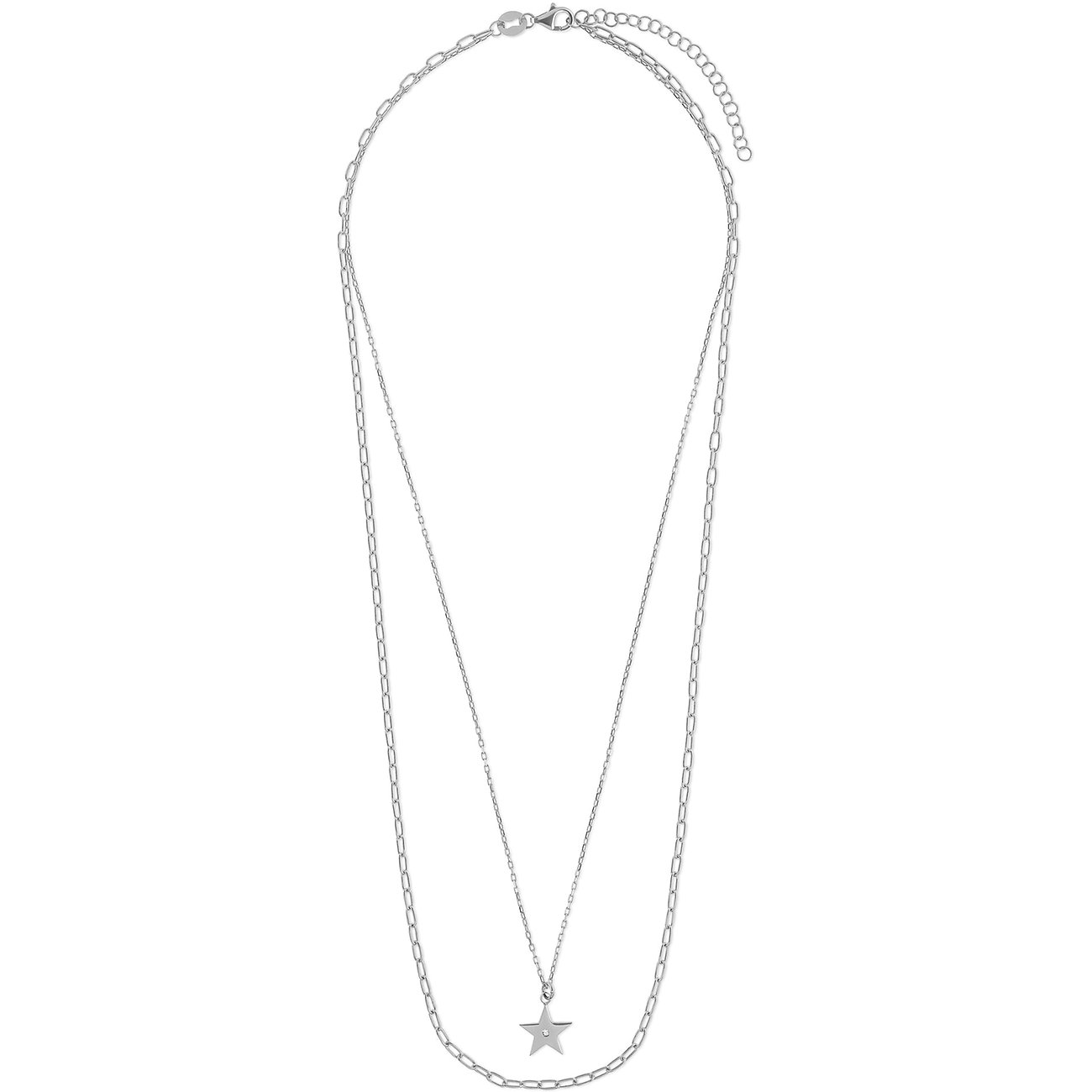 FAVS Halsschmuck aus 925er Silber mit Zirkonia, zweireihig, Sternanhänger.