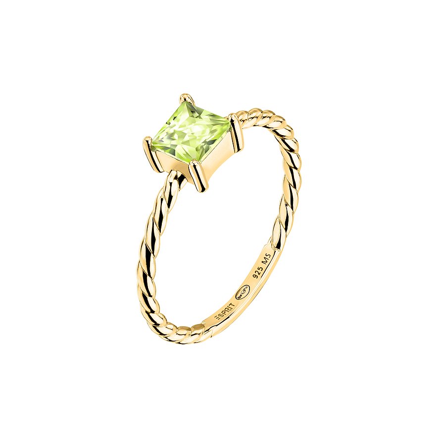 ESPRIT Damenring SQUARE COLORS, Zirkon, synthetisch, Damen, 925er Silber, Farbstein, gelbgold, Größe: 50