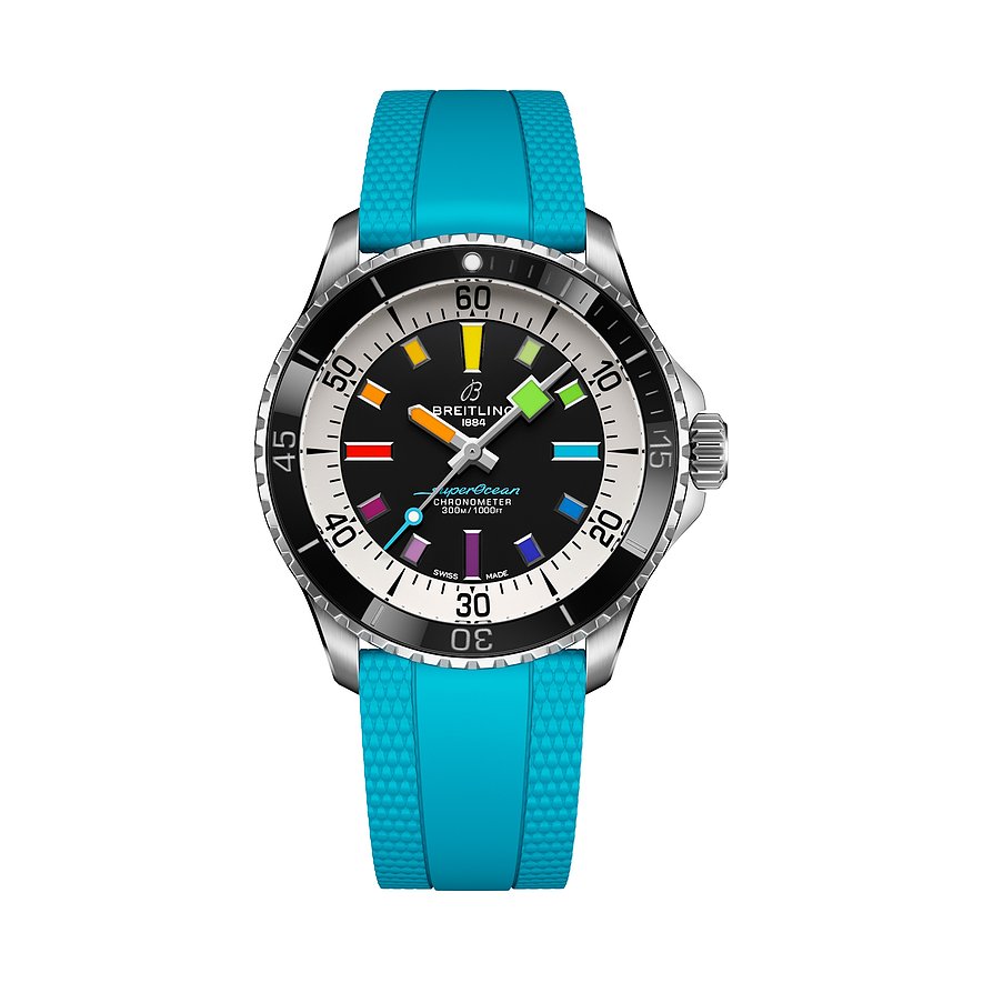 Breitling Herrenuhr Superocean Rainbow 42mm A17375211B2S1, Herren, Edelstahl, Armband: Kautschuk, Automatik, analog