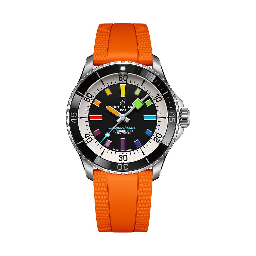 Breitling Herrenuhr Superocean Rainbow 42mm A17375211B2S3, Herren, Edelstahl, Armband: Kautschuk, Automatik, analog