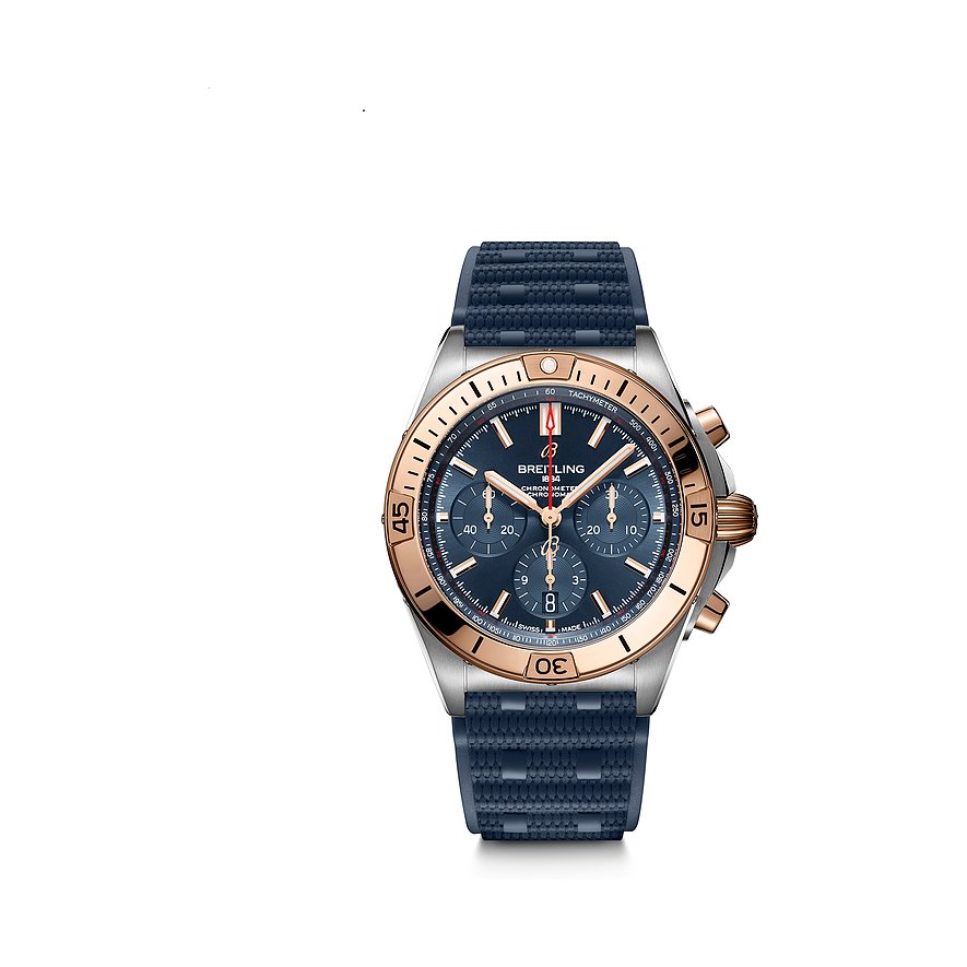 Breitling Chronograph Chronomat B01 42mm UB0134101C1S1, Herren, Edelstahl, 750er Rotgold, Armband: Kautschuk, Automatik, analog