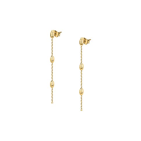 CHRIST 585er Gelbgold Ohrstecker mit baumelnden Ketten und drei ovalen Elementen.