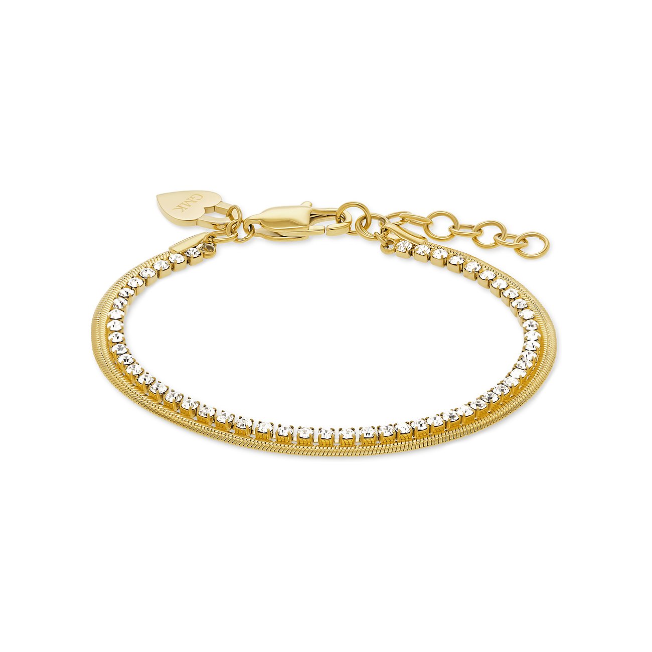 GMK Collection Armband aus Edelstahl mit Zirkonia, goldfarben, zweireihig.