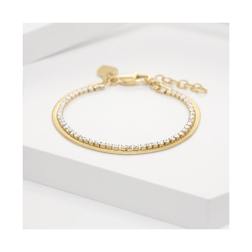 GMK Collection Armband aus Edelstahl mit Zirkoniasteinen und Herz-Anhänger.