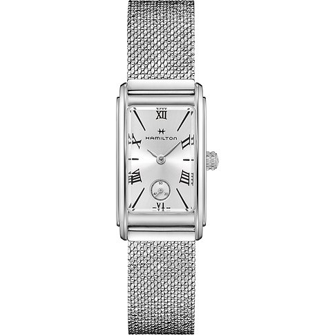 Hamilton Unisexuhr mit Edelstahlgehäuse, silberfarben, mit römischen Ziffern und Hilfszifferblatt.