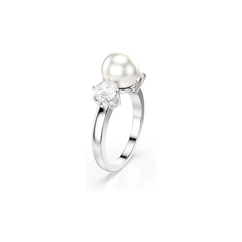 Swarovski Ring aus Metall mit einem großen Kristall und zwei kleineren Kristallen.