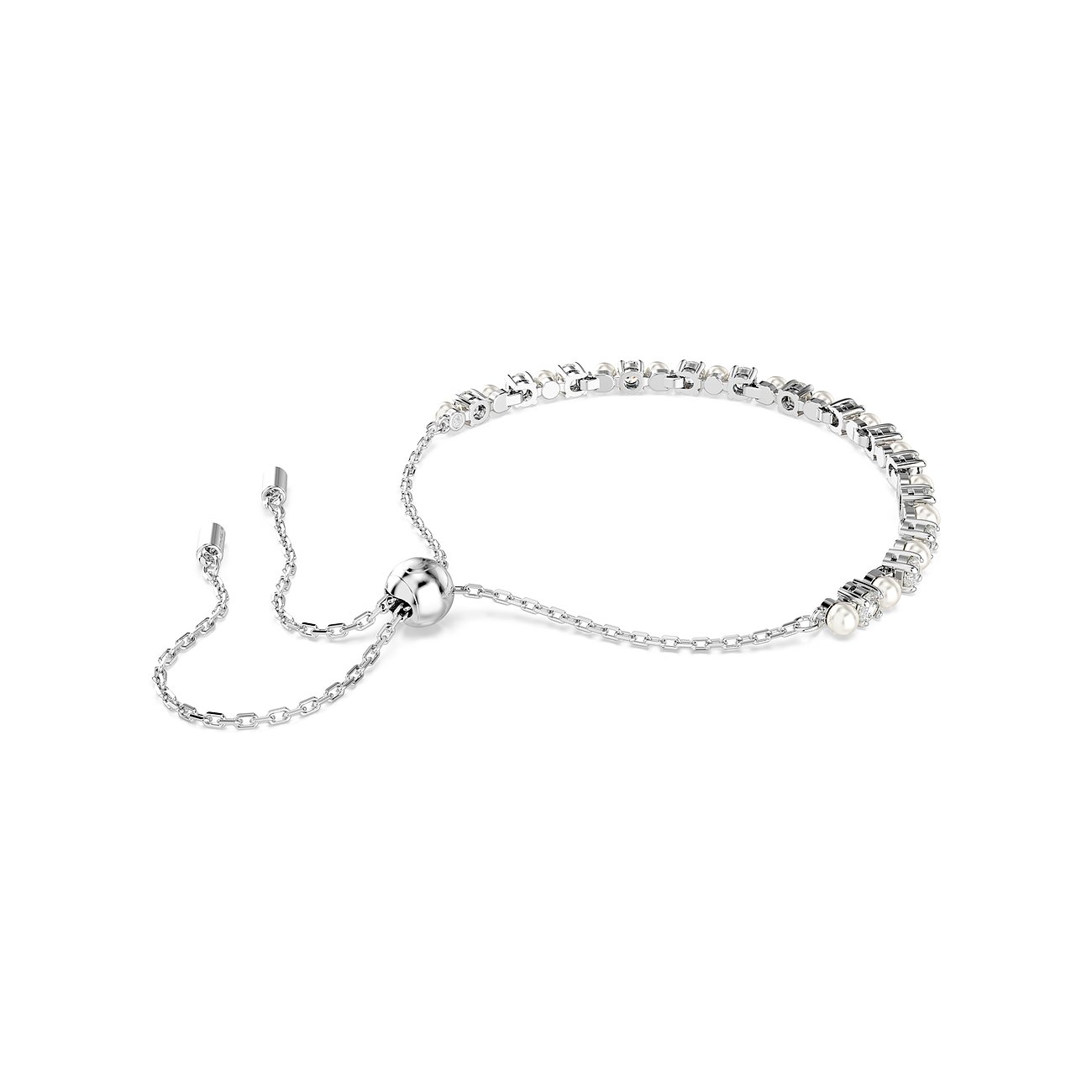 Swarovski Armband aus Metall mit Kristallen und Perlen, silberfarben.