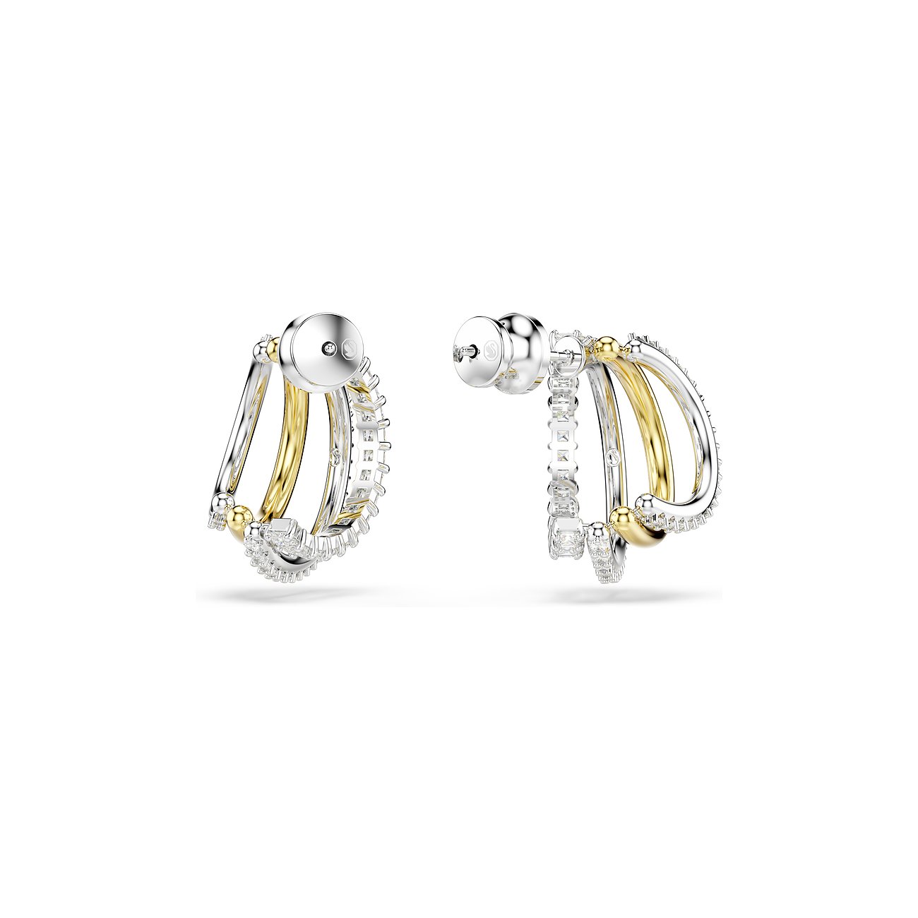 Swarovski oorbellen van metaal met witte kristallen en goudkleurige elementen.